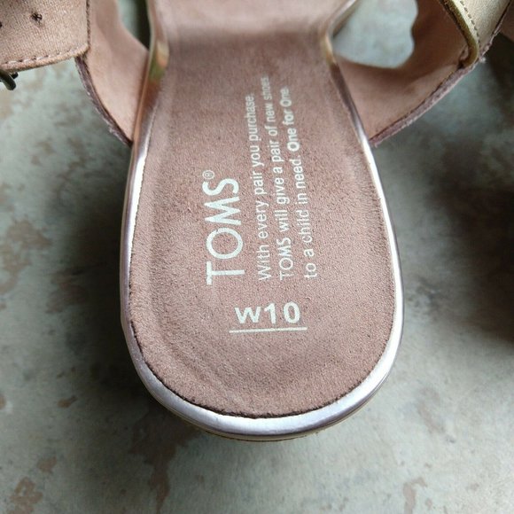 TOMS Poppy Metallic Sandals Size 10 Pink Rose Gold Strappy Block Heel Suede - Picture 6 of 8